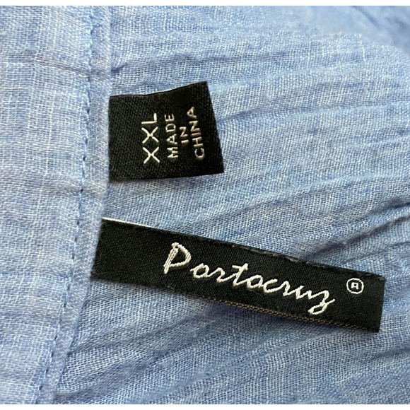 Women's XXL Portocruz Blue Lightweight Button Front Semi-Sheer Tunic Blouse - Picture 4 of 5